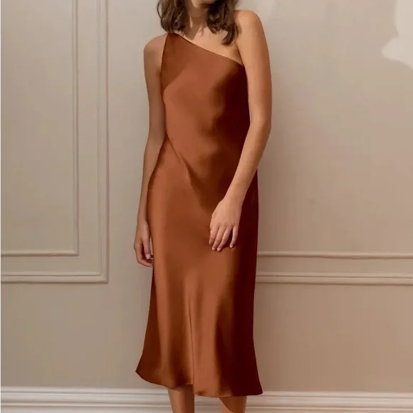 Jenny Yoo | Dresses | Jenny Yoo One Shoulder Satin Abby Dress In Copper |  Poshmark